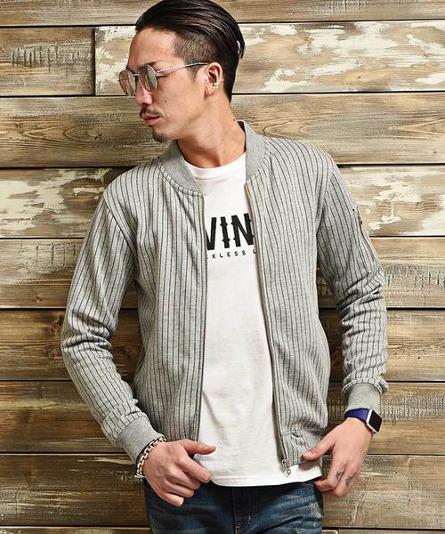 JOKER（ジョーカー）の「スウェットMA-1フライトジャケット（MA-1・メンズ・ブラック/オフホワイト/杢グレー/ネイビー/カーキ/サックスブルー/ブルー系その他/グレー系その他/ライトピンク/ブラック系その他2/ブラック系その他/グレー系その他2/チェック/ホワイト系その他/レッド系その他/ブラウン系その他・L/XL/M/S）」の9枚目の写真