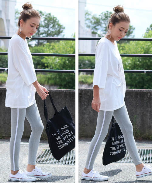 reca（レカ）の「伸縮性抜群◇recaレギンスシリーズ③ サイドライン 柔らかストレッチレギンス（レギンス/スパッツ・レディース・ブラック/ライトグレー・FREE）」の18枚目の写真