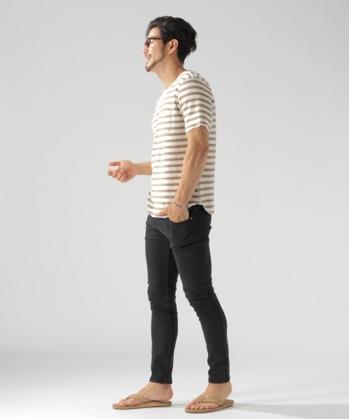 BAYFLOW（ベイフロー）の「オーバーダイ加工スリムストレッチデニム 18AW（デニムパンツ・メンズ・カーキ/ベージュ/チャコール・X-LARGE/SMALL/LARGE/MEDIUM）」の4枚目の写真