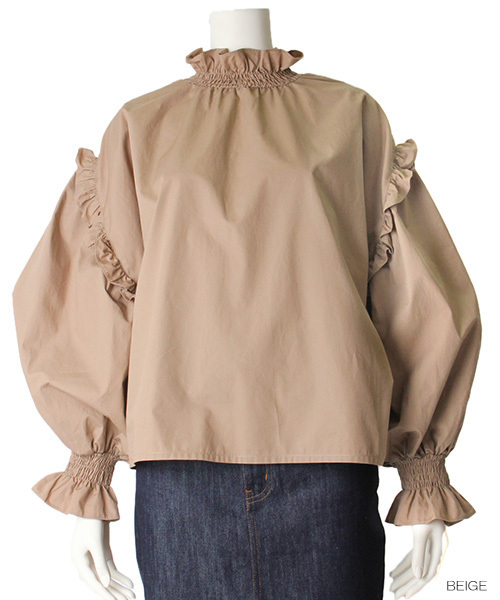 RANDA（ランダ）の「スタンドフリルブラウス（シャツ/ブラウス・レディース・ベージュ/パープル/ドット・FREE）」の2枚目の写真