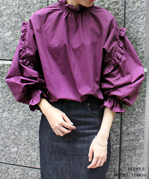 RANDA（ランダ）の「スタンドフリルブラウス（シャツ/ブラウス・レディース・ベージュ/パープル/ドット・FREE）」の3枚目の写真