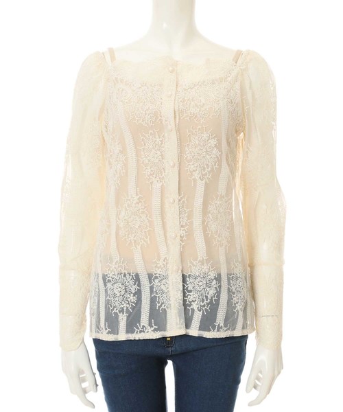 fifth(フィフス)の「スカラップ花柄刺繍ブラウスセット(シャツ/ブラウス・レディース・ブラック/ベージュ・MEDIUM)」の15枚目の写真