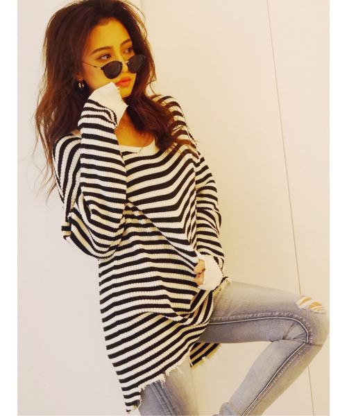 GYDA（ジェイダ）の「ダメージワッフルニットTOPS（ニット/セーター・レディース・ブラック/グレー/オフホワイト/その他・FREE）」の22枚目の写真