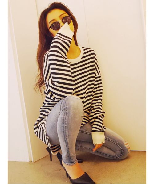 GYDA（ジェイダ）の「ダメージワッフルニットTOPS（ニット/セーター・レディース・ブラック/グレー/オフホワイト/その他・FREE）」の21枚目の写真