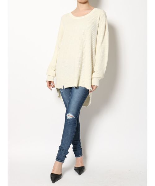 GYDA（ジェイダ）の「ダメージワッフルニットTOPS（ニット/セーター・レディース・ブラック/グレー/オフホワイト/その他・FREE）」の18枚目の写真