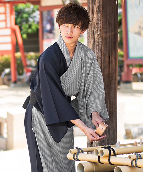 MinoriTY（マイノリティ）の「4点セット切替浴衣レトロチェック（浴衣・メンズ・グレー系その他/ブラウン系その他・M/L）」の2枚目の写真