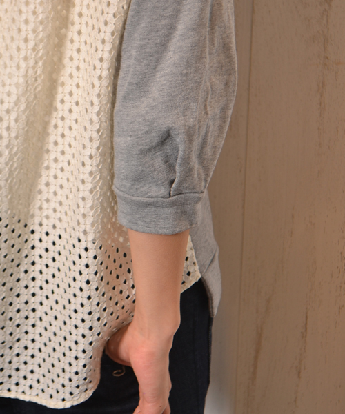 AMERICAN RAG CIE（アメリカンラグシー）の「【オンライン限定セール対象品】ミニ裏毛レース使用PO/208-AHS-L141-CT204（Tシャツ/カットソー・レディース・トップグレー/ホワイト・FREE）」の14枚目の写真