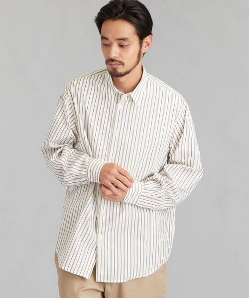green label relaxing（グリーンレーベルリラクシング）の「CM ジャストルーズ ストライプ レギュラーカラー 長袖シャツ（シャツ/ブラウス・メンズ・ベージュ/ロイヤルブルー/ブラック・SMALL/X-LARGE/LARGE/MEDIUM）」の2枚目の写真