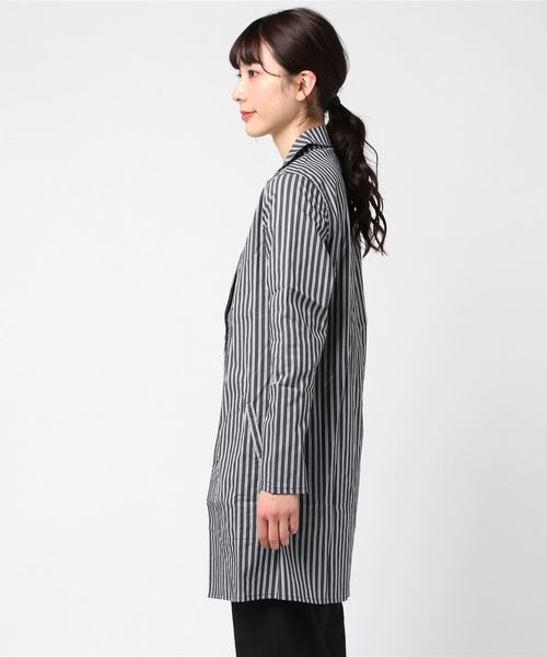 UNION STATION（ユニオンステーション）の「クラシックシャツコート（チェスターコート・レディース・ベージュ/ストライプ・FREE）」の5枚目の写真