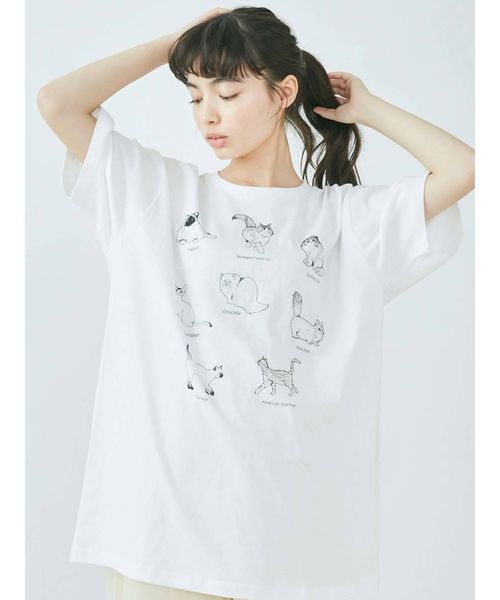 merry jenny（メリージェニー）の「猫図鑑Tシャツ（Tシャツ/カットソー・レディース・オフホワイト/ブラック・FREE）」の4枚目の写真