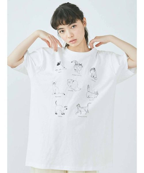 merry jenny（メリージェニー）の「猫図鑑Tシャツ（Tシャツ/カットソー・レディース・オフホワイト/ブラック・FREE）」の7枚目の写真