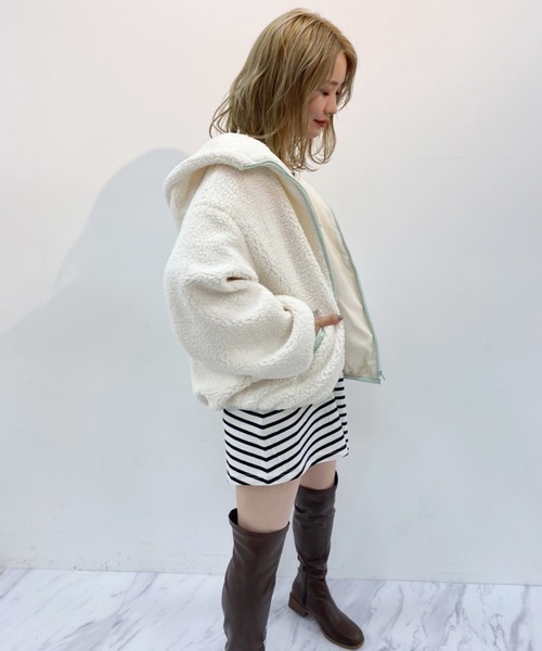 one after another NICE CLAUP（ワンアフターアナザーナイスクラップ）の「ボアブルゾン（ブルゾン・レディース・ミント/ベージュ/サックスブルー・FREE）」の20枚目の写真