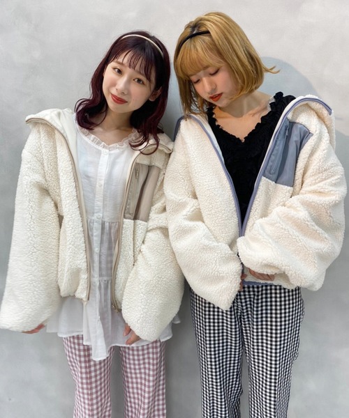 one after another NICE CLAUP（ワンアフターアナザーナイスクラップ）の「ボアブルゾン（ブルゾン・レディース・ミント/ベージュ/サックスブルー・FREE）」の14枚目の写真