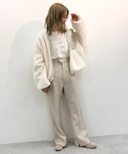 one after another NICE CLAUP（ワンアフターアナザーナイスクラップ）の「ボアブルゾン（ブルゾン・レディース・ミント/ベージュ/サックスブルー・FREE）」の8枚目の写真