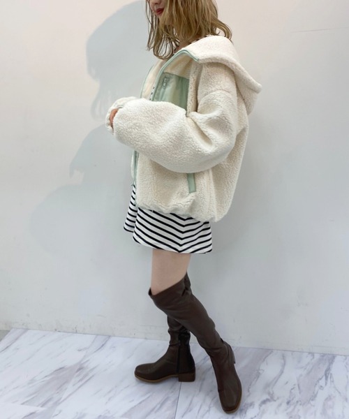 one after another NICE CLAUP（ワンアフターアナザーナイスクラップ）の「ボアブルゾン（ブルゾン・レディース・ミント/ベージュ/サックスブルー・FREE）」の10枚目の写真