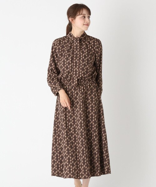 セール 大きいサイズあり 13号 小紋ヘリンボーンボウタイワンピース ワンピース Soup スープ のファッション通販 Zozotown