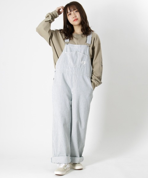 make a ray!（メイク ア レイ！）の「ワイドシルエット オーバーオール ヒッコリー ストライプ サロペット/オールインワン（サロペット/オーバーオール・レディース・ブルー系その他/オフホワイト/ホワイト系その他・M/L）」の2枚目の写真
