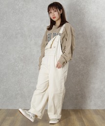 make a ray! | ワイドシルエット オーバーオール ヒッコリー ストライプ サロペット/オールインワン(サロペット/オーバーオール)