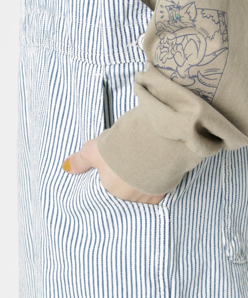 make a ray!（メイク ア レイ！）の「ワイドシルエット オーバーオール ヒッコリー ストライプ サロペット/オールインワン（サロペット/オーバーオール・レディース・ブルー系その他/オフホワイト/ホワイト系その他・M/L）」の20枚目の写真