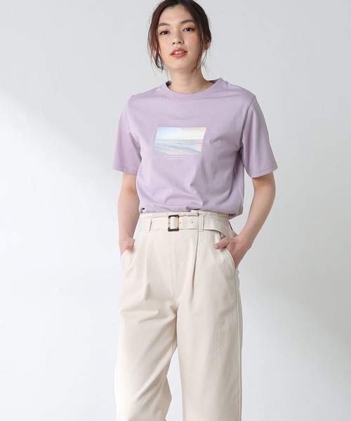 Honeys（ハニーズ）の「半袖フォトＴシャツ（Tシャツ/カットソー・レディース・スミクロ/ミント/ラベンダー/ホワイト/ベージュ・LL/S/M/L）」の5枚目の写真