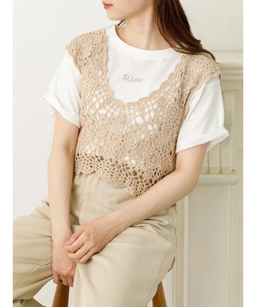 SLURR(スラ―)の「【一部再入荷】カギ針バックリボンビスチェ(ベスト・レディース・ベージュ/その他8/ブラック・FREE)」の5枚目の写真
