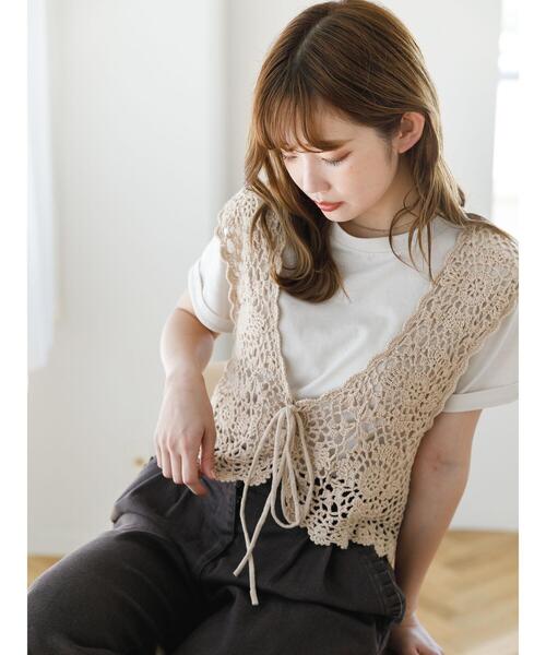 SLURR(スラ―)の「【一部再入荷】カギ針バックリボンビスチェ(ベスト・レディース・ベージュ/その他8/ブラック・FREE)」の9枚目の写真