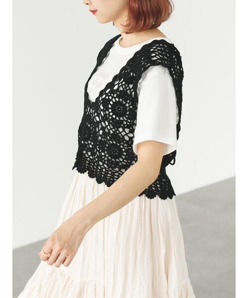 SLURR(スラ―)の「【一部再入荷】カギ針バックリボンビスチェ(ベスト・レディース・ベージュ/その他8/ブラック・FREE)」の22枚目の写真