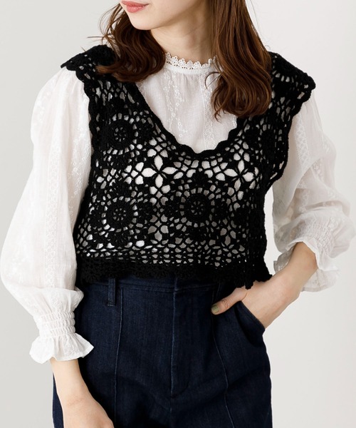 SLURR(スラ―)の「【一部再入荷】カギ針バックリボンビスチェ(ベスト・レディース・ベージュ/その他8/ブラック・FREE)」の2枚目の写真