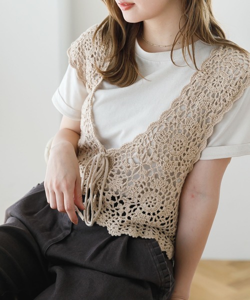 SLURR(スラ―)の「【一部再入荷】カギ針バックリボンビスチェ(ベスト・レディース・ベージュ/その他8/ブラック・FREE)」の8枚目の写真