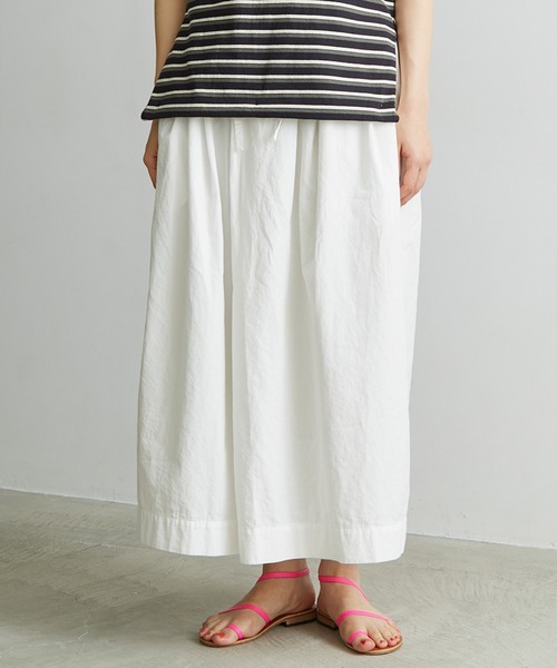 note et silence （ノートエシロンス）の「●FINX100/2ブロード　デカタックスカート（スカート・レディース・ホワイト/ネイビー/ストライプ・FREE）」の12枚目の写真