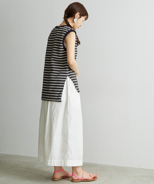 note et silence （ノートエシロンス）の「●FINX100/2ブロード　デカタックスカート（スカート・レディース・ホワイト/ネイビー/ストライプ・FREE）」の16枚目の写真