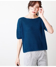 リネンコットン  5分袖ニットプルオーバー