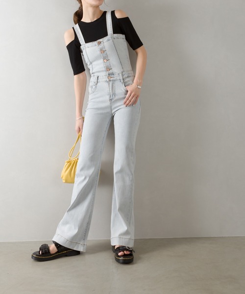 SpRay（スプレイ）の「ストレッチＤＥＮＩＭフレアサロペット（サロペット/オーバーオール・レディース・ライトブルー/ブルー・FREE）」の5枚目の写真