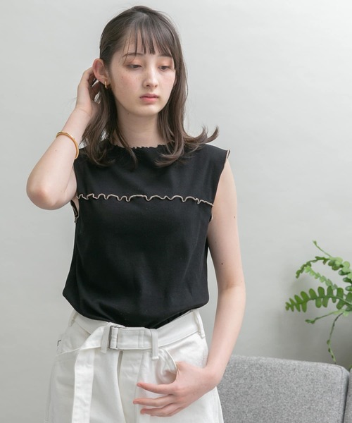 UR Lab.（アーバンリサーチラボ）の「配色メロートップス（Tシャツ/カットソー・レディース・ブラック/モカ/ベージュ・FREE）」の2枚目の写真