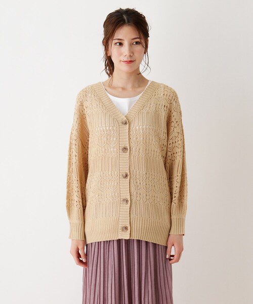 SHOO・LA・RUE(シューラルー)の「◆透かし柄Vネックニットカーディガン(カーディガン/ボレロ・レディース・パープル/イエロー/ライトベージュ/ホワイト系・00)」の9枚目の写真