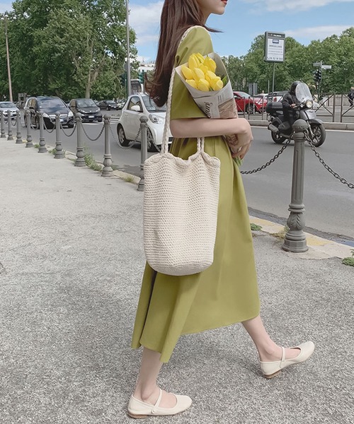 Girly Doll（ガーリードール）の「スクエアネックウエストマークワンピース（ワンピース・レディース・ベージュ/ネイビー/ブルー/グリーン/ブラック/グレイッシュベージュ・FREE）」の22枚目の写真