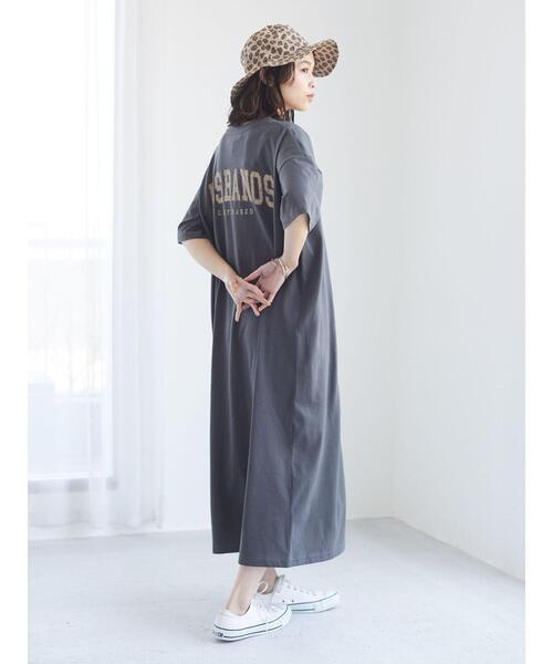 Green　Parks（グリーンパークス）の「バックプリントTシャツワンピース＊（ワンピース・レディース・チャコールグレー/カーキ/オレンジ・FREE）」の4枚目の写真