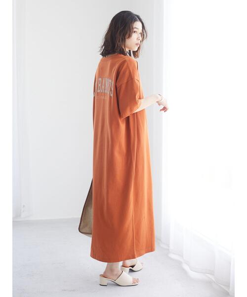 Green　Parks（グリーンパークス）の「バックプリントTシャツワンピース＊（ワンピース・レディース・チャコールグレー/カーキ/オレンジ・FREE）」の5枚目の写真