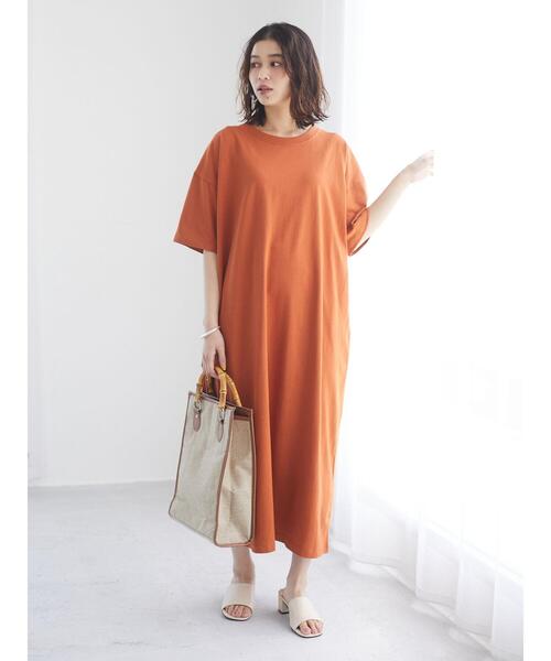 Green　Parks（グリーンパークス）の「バックプリントTシャツワンピース＊（ワンピース・レディース・チャコールグレー/カーキ/オレンジ・FREE）」の7枚目の写真