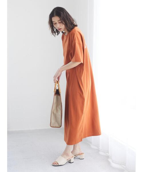 Green　Parks（グリーンパークス）の「バックプリントTシャツワンピース＊（ワンピース・レディース・チャコールグレー/カーキ/オレンジ・FREE）」の9枚目の写真