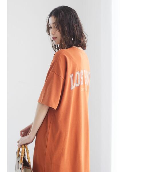 Green　Parks（グリーンパークス）の「バックプリントTシャツワンピース＊（ワンピース・レディース・チャコールグレー/カーキ/オレンジ・FREE）」の12枚目の写真