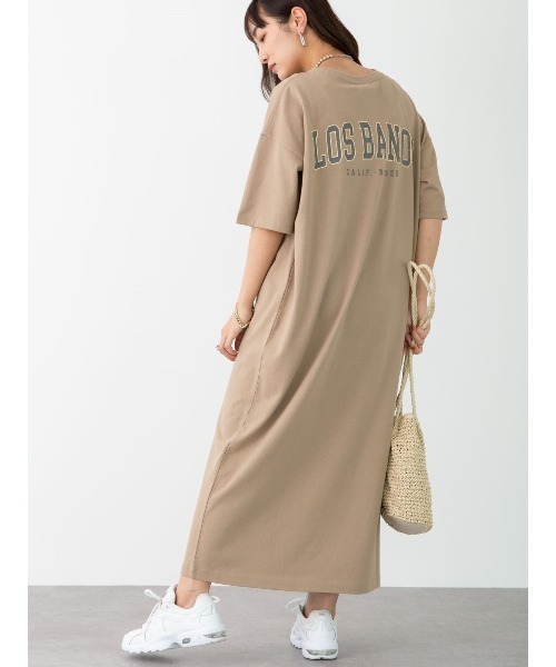 Green　Parks（グリーンパークス）の「バックプリントTシャツワンピース＊（ワンピース・レディース・チャコールグレー/カーキ/オレンジ・FREE）」の2枚目の写真