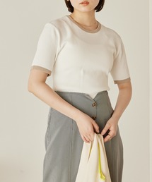 mikke | 配色半袖ニットプルオーバー(Tシャツ/カットソー)