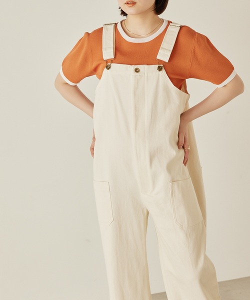 mikke（ミッケ）の「配色半袖ニットプルオーバー（Tシャツ/カットソー・レディース・ネイビー/オフホワイト/オレンジ・FREE）」の3枚目の写真