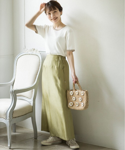 mikke（ミッケ）の「配色半袖ニットプルオーバー（Tシャツ/カットソー・レディース・ネイビー/オフホワイト/オレンジ・FREE）」の18枚目の写真