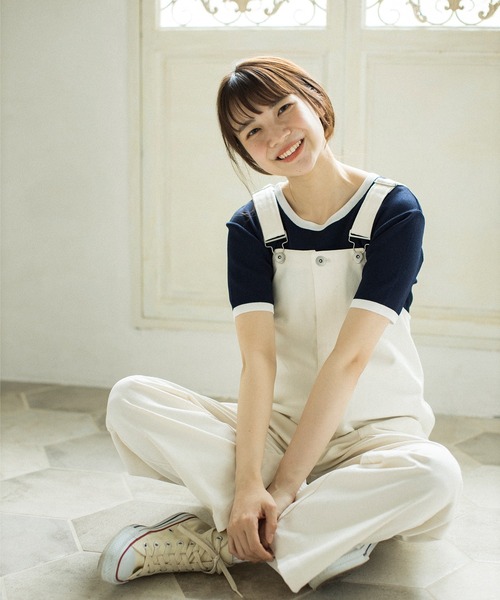 mikke（ミッケ）の「配色半袖ニットプルオーバー（Tシャツ/カットソー・レディース・ネイビー/オフホワイト/オレンジ・FREE）」の7枚目の写真