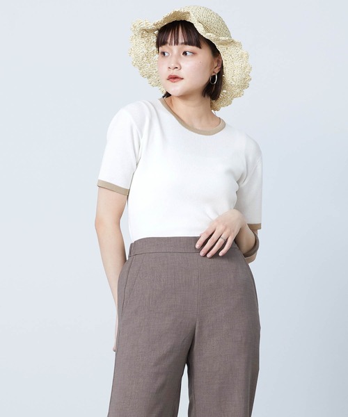 mikke（ミッケ）の「配色半袖ニットプルオーバー（Tシャツ/カットソー・レディース・ネイビー/オフホワイト/オレンジ・FREE）」の13枚目の写真