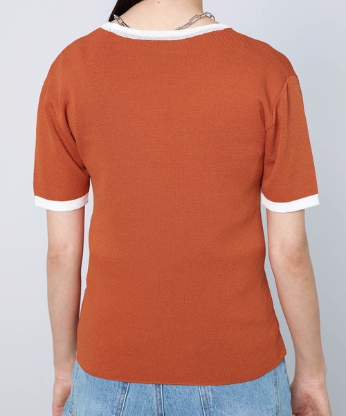 mikke（ミッケ）の「配色半袖ニットプルオーバー（Tシャツ/カットソー・レディース・ネイビー/オフホワイト/オレンジ・FREE）」の17枚目の写真