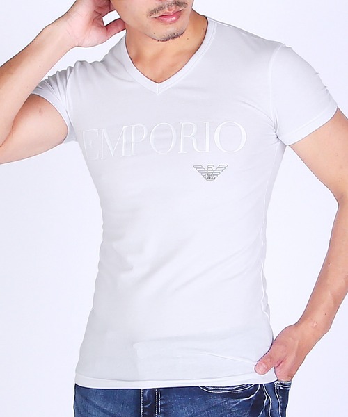 EMPORIO ARMANI(エンポリオアルマーニ)の「EMPORIO ARMANI エンポリオ アルマーニ / EAGLE STRETCH COTTON メンズ Vネック 半袖 Tシャツ(Tシャツ/カットソー・メンズ・ホワイト/ブラック・SMALL/MEDIUM/LARGE/X-LARGE)」の2枚目の写真