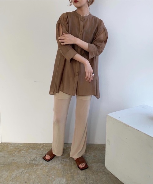 Amiur エミレ　シアー シャツ　luster no collar shirt セール】luster no collar shirt（シャツ/ブラウス）｜Amiur（エミレ
